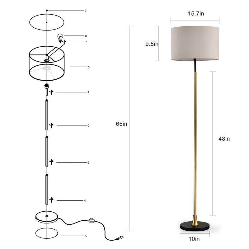 Industrial Standing Lamp Tall Floor Lamp with Beige Lampshade