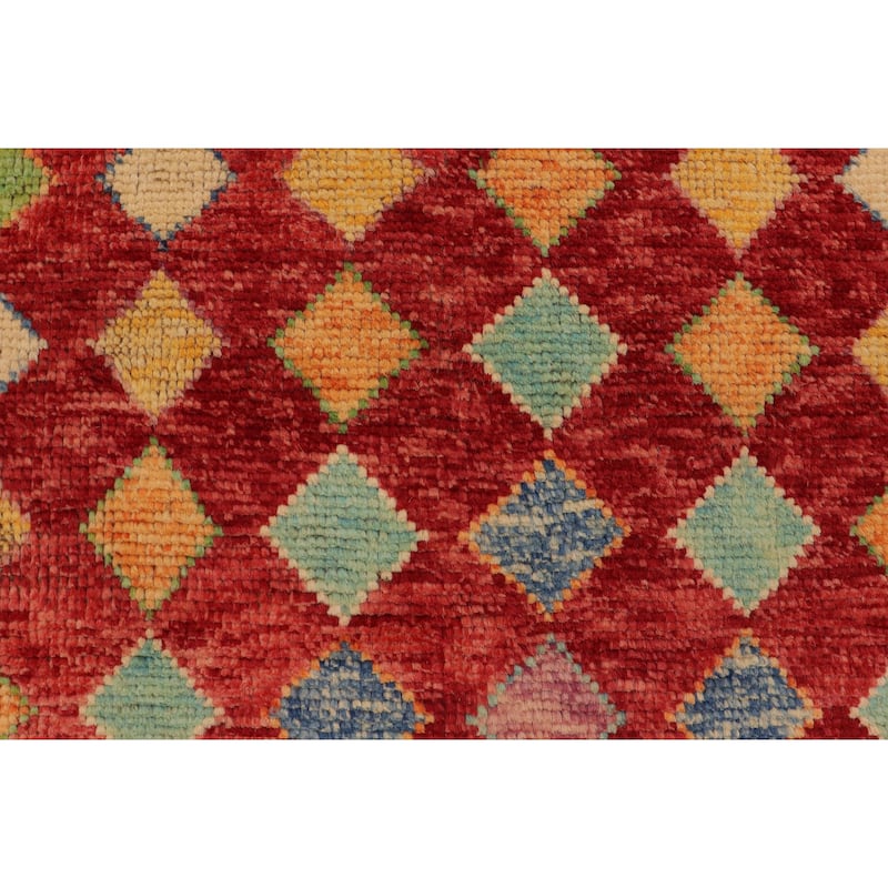 Eclectic Balochi Stevens Red/Blue Hand Knotted Wool Rug - 3'3'' x 5'0''
