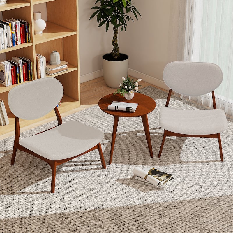 3-Piece Lounge Chair and Table Set with Upholstered Velvet Armchairs and Wooden Side Table - 29" x 28" x 29" - Beige-Walnut