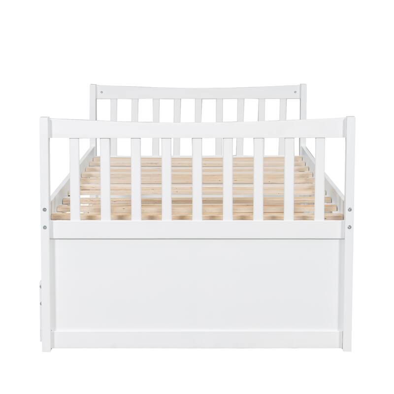 Daybed with Trundle and Drawers Twin Size Modern Wooden Sofa Bed Frame