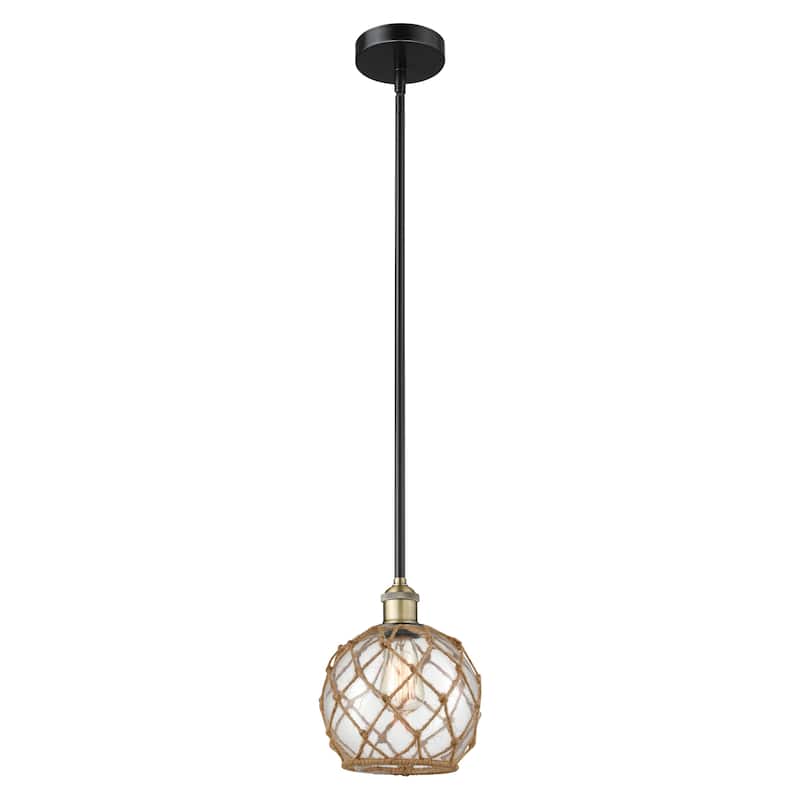 Innovations Lighting Endless Possibilities Edison - Farmhouse Rope - 1 Light 8" Stem Hung Mini Pendant - Clear Glass with Brown Rope/Black Antique Brass