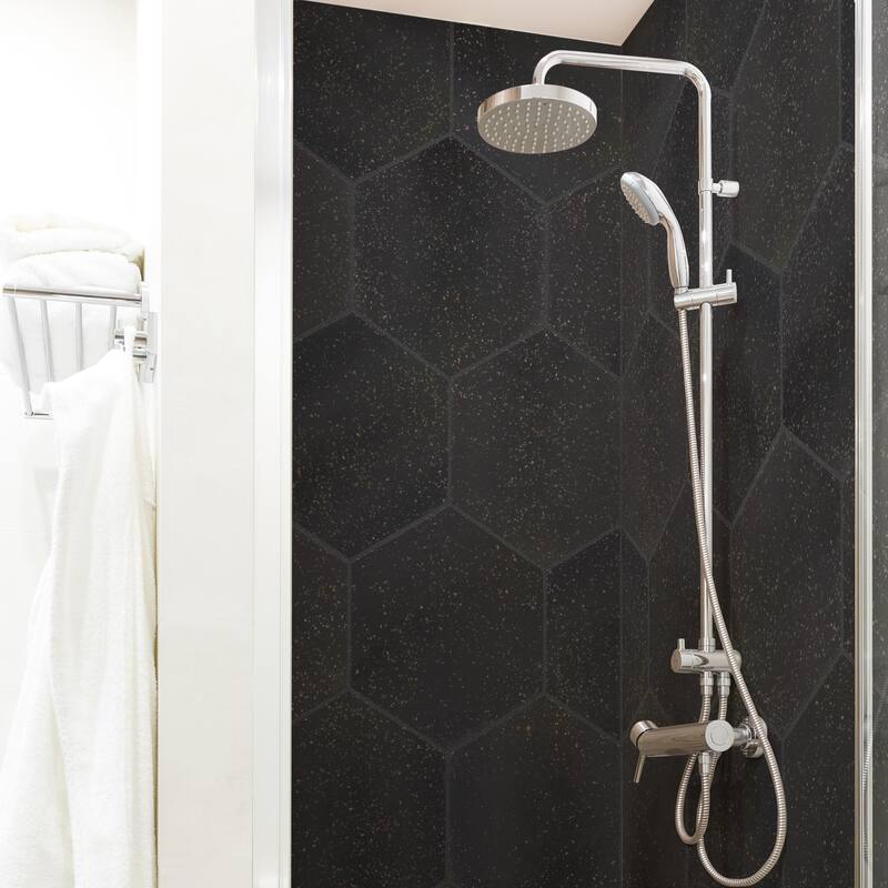 Merola Tile Palazzo Hex Nero 14-1/8" x 16-1/4" Porcelain Floor and Wall Tile - Sample swatch