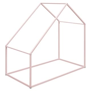 Pink Twin Size Metal House Bed for Kids - No Slats, Playful Design