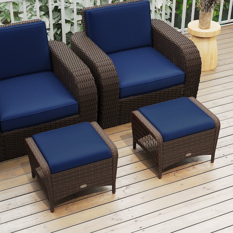 Gymax 2 Pieces Outdoor Patio PE Wicker Ottomans w/ Removable Cushions