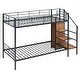 preview thumbnail 39 of 40, Metal Bunk Bed Frame with Lateral Storage Ladder & Wardrobe, Safety Guard Rails, Heavy-Duty Steel Frame Bunk Bed