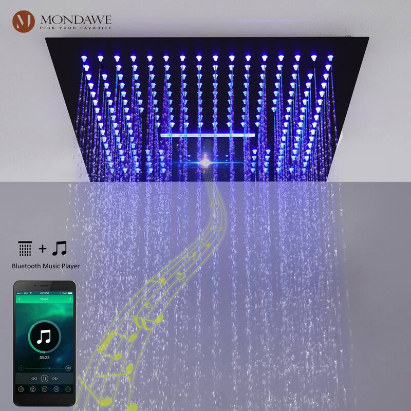 64 Colors LED Light and Music 4 Functions 5 Sprays Ceiling Mounted Thermostatic Shower System