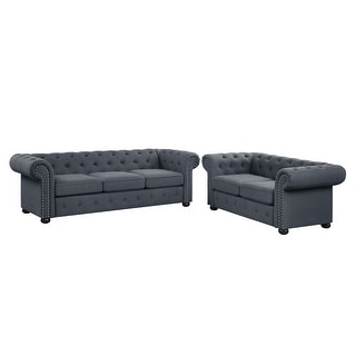 Corvus Aleksis 2-piece Tufted Rolled Arm Chesterfield Sofa and Loveseat Set