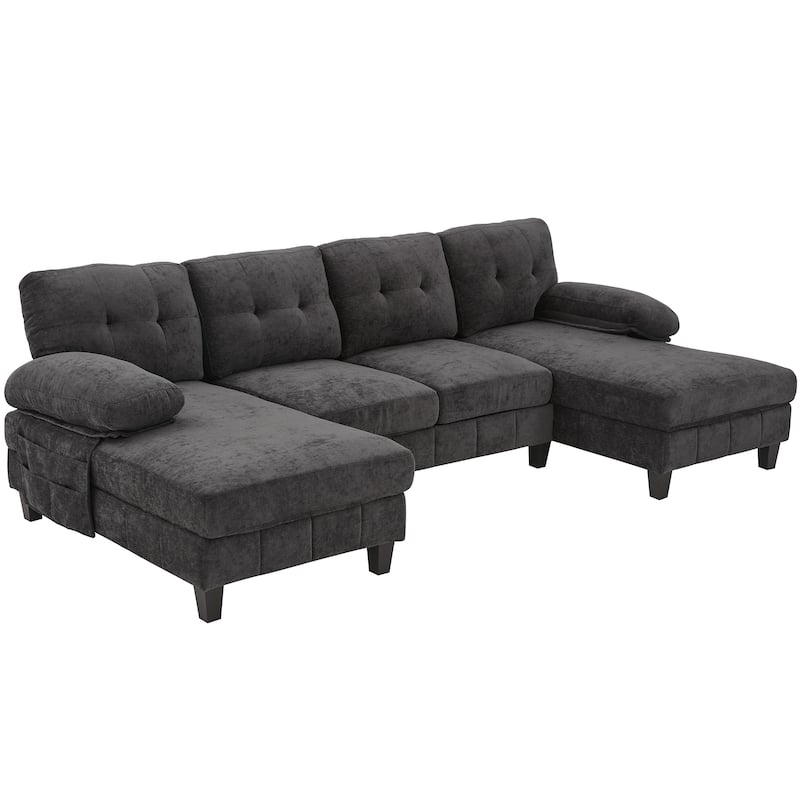 U-Shaped Chenille Sectional Sofa with Dual Chaises, Storage Pockets & Tufted Back by Harper&Bright Designs