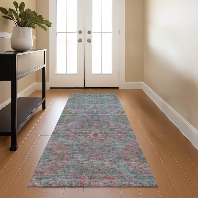 Premium Washable Super Soft Vintage Traditional Mayfield Rug - Teal - 2'3" x 7'6"