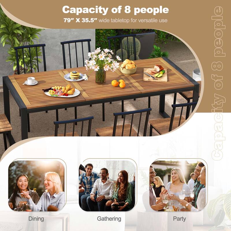 Costway 79" Acacia Wood 8-Person Patio Table with 1.9" Umbrella Hole, - See Details