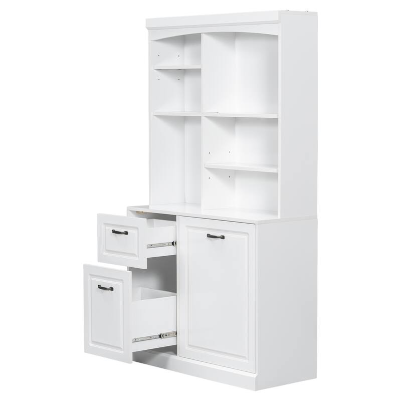 Modern Bathroom Cabinet, Freestanding Linen Tower with Slanted Storage Basket 2 Drawers and Adjustable Shelves, for Bathroom