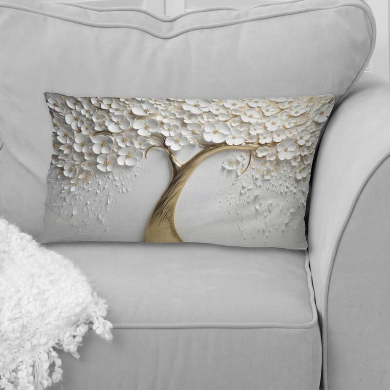 Designart "White Orchid Tree Garden Of Branches V" Tree Floral Printed Throw Pillow