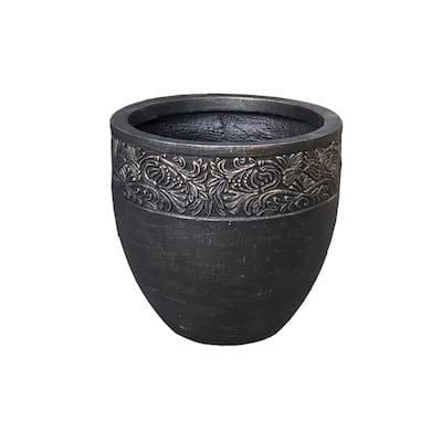 Lightweight Concrete Floral Scroll Foliage Round Planter-Large - 16.14'x16.14'x14.96'
