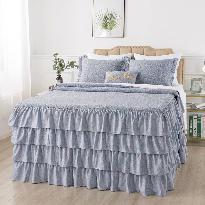 4 Piece Knit Ruffled Style Bed Skirt Coverlets Bedspreads