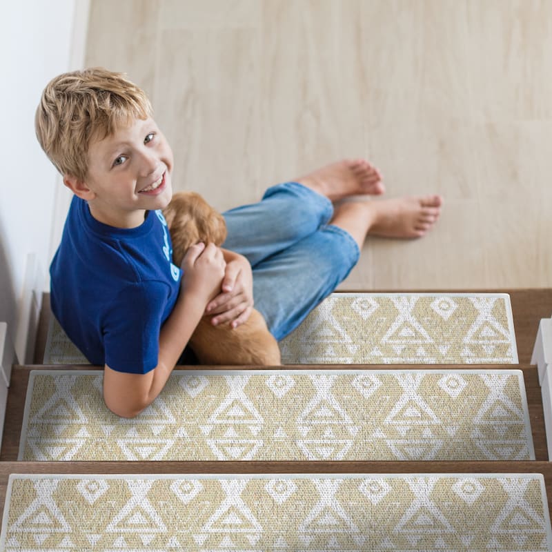SussexHome Hairband Design 9" X 28" Stair Treads - 70% Cotton Anti-Slip Carpet Strips for Stairs-with Double Adhesive Tape