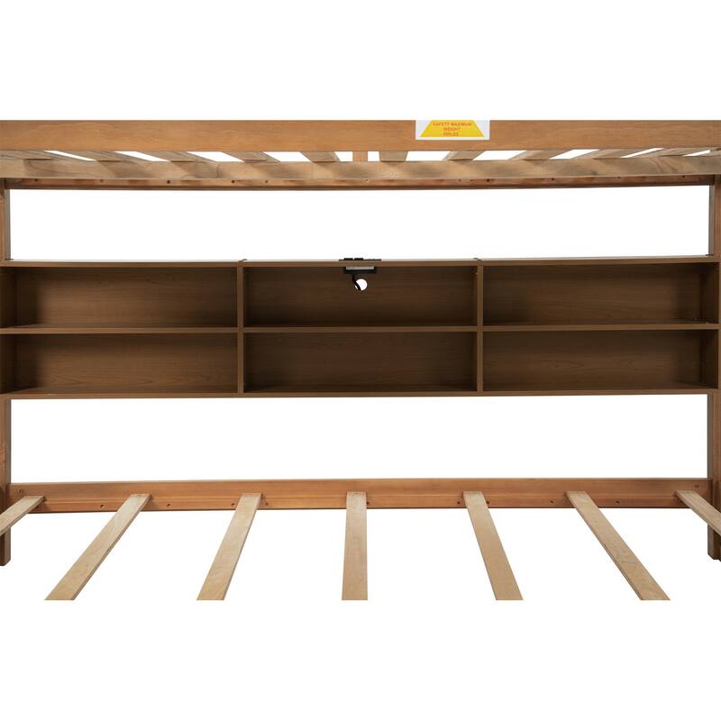 Queen Over Queen Bunk Bed with Built-in Storage Cabinets,Charging Station