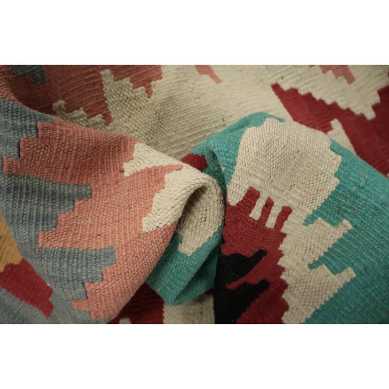 Hand Woven Oriental 100% Wool Carpet Southwestern Tribal Multi-Colored Kilim Area Rug - 14' 1'' X 10' 4''