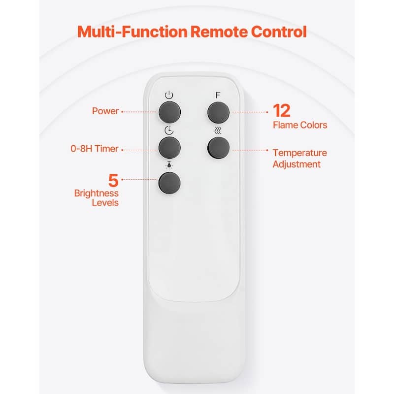1500W Electric Fireplace Heater with Adjustable Flame Brightness and Infrared Heat Remote Control
