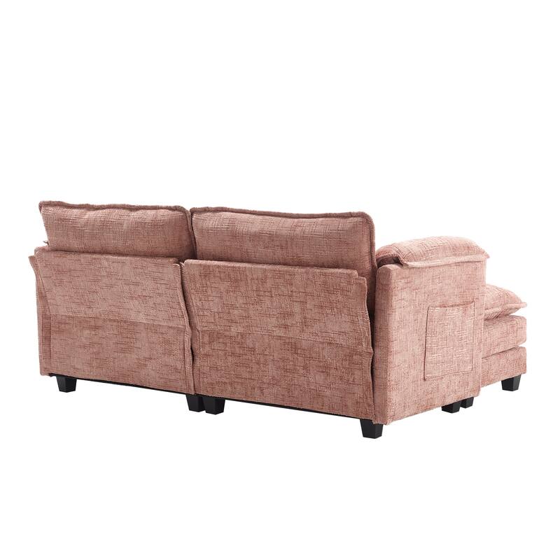 Chenille Sleeper Sofa Bed Deep Seat Loveseat Sectional Couch with Ottomans Chaise Lounge, Detachable Armrests and Side Pockets