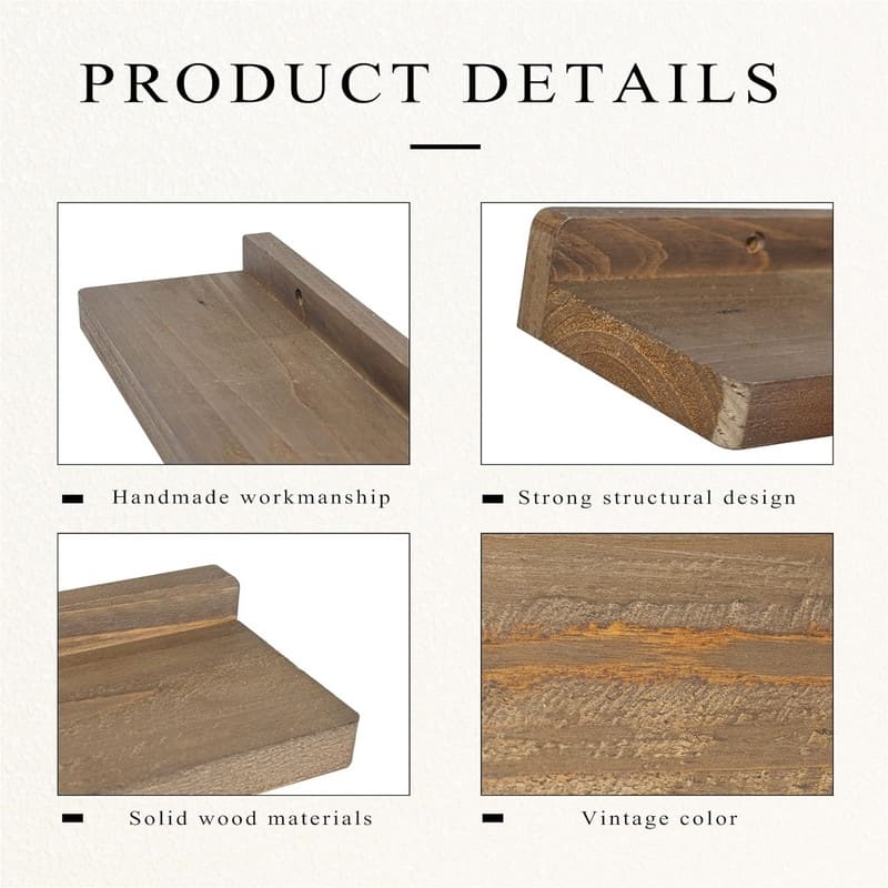 Floating Shelves for Wall Set of 2 Wood 16Inch Wall Shelf - 4"D x 16"W x 1.5"H