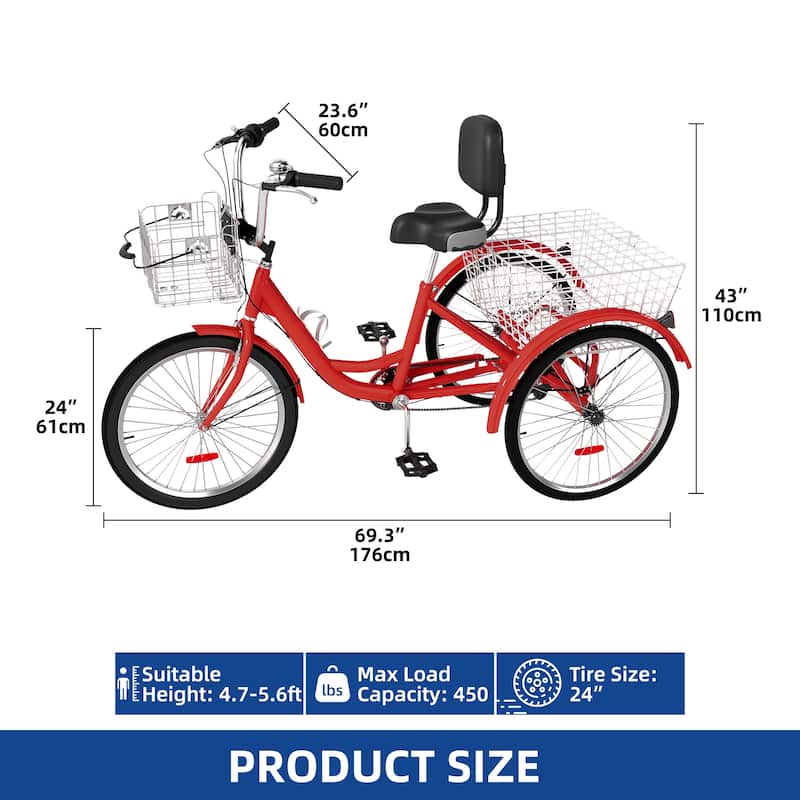 Adult Tricycle 3 Wheel Bikes 7 Speed Trike Bike
