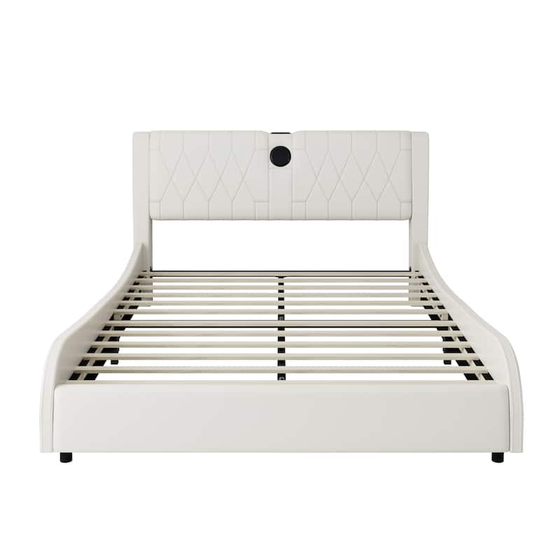 Luxurious Faux Leather Upholstered Platform Bed with Thickened Headboard