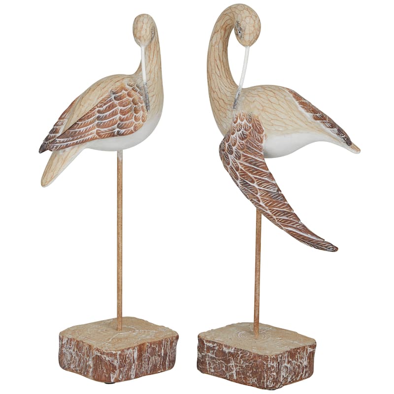 Whimsical Polystone Bird Sculpture (Set of 2) - White or Brown