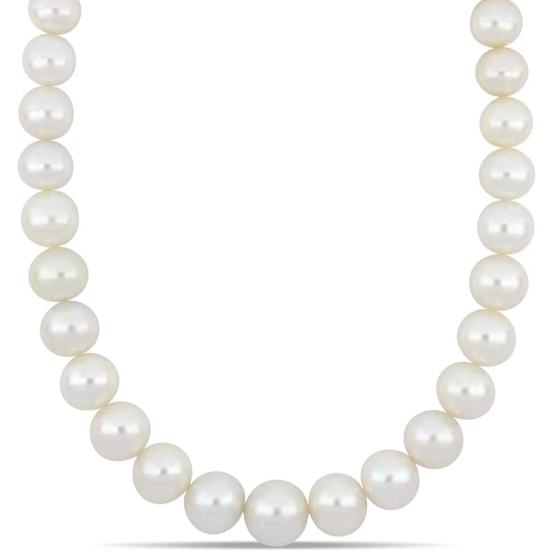 Miadora 14k or 18k Yellow Gold South Sea Cultured Pearl Strand Necklace (10-18mm) Diamond Accent - 13-16mm - 0.06 Carat