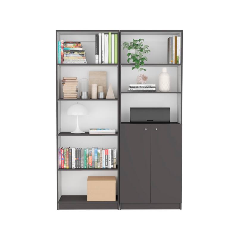 2 Piece Home Bookcase Set, 49" Wide with 8 Shelves and Double Door Cabinet, Living Room Set