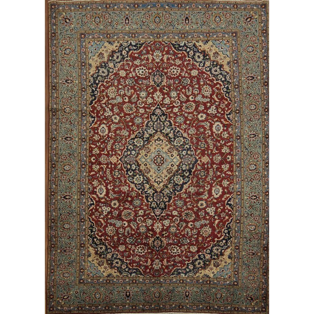 Hand Knotted Oriental 100% Wool Carpet Traditional Floral Red Kashan Area Rug - 13' 5'' X 9' 7''