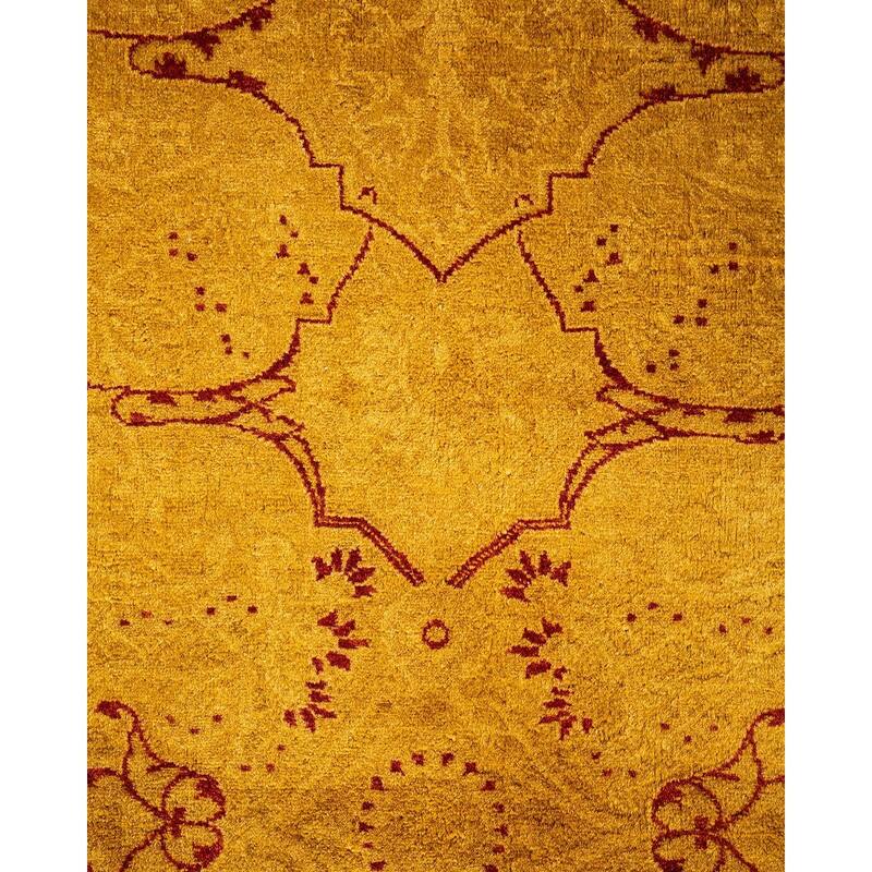 Overton Hand Knotted Wool Vintage Inspired Modern Contemporary Overdyed Gold Area Rug - 6' 2" x 12' 7"