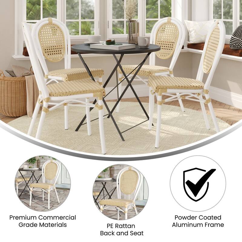 4 Pack All-Weather Commercial Paris Chairs with Metal Frames