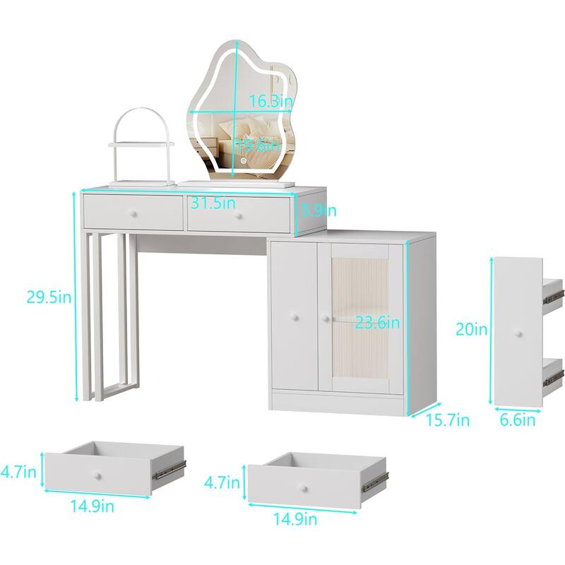 Makeup Vanity with 3-Color Touch Screen Lighted Mirror