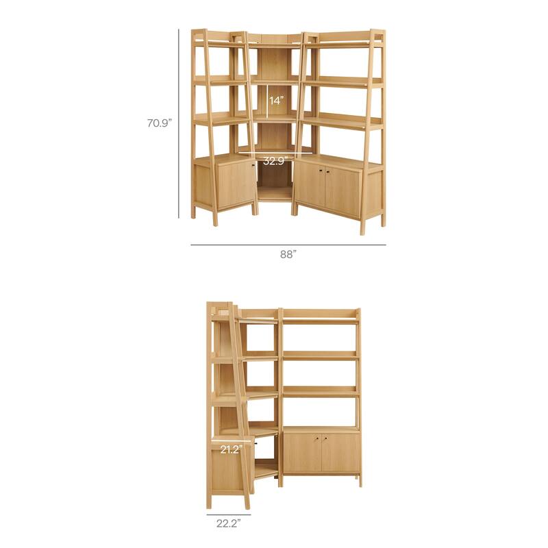 Bixby 3 Piece Corner Bookshelf Set With Wide and Narrow Bookshelves