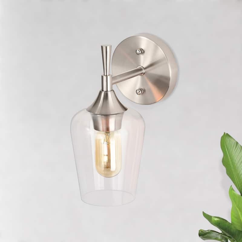 Brushed Nickel 1-Light Indoor Wall Sconce with Clear Glass Shade - Brushed Nickel