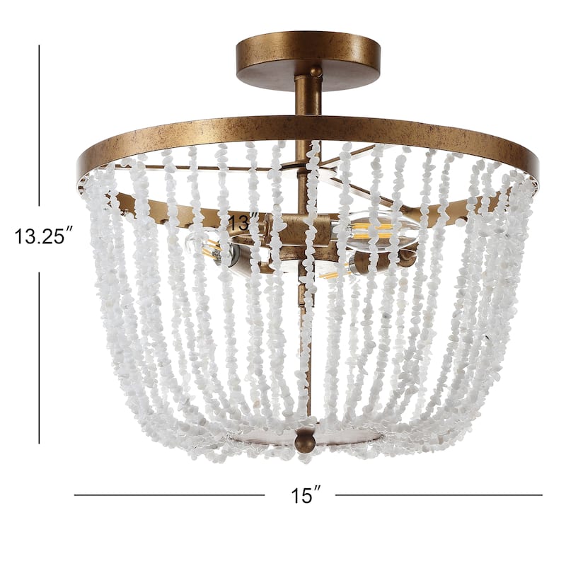 Gabrielle 15" Stone/Metal LED Flush Mount, Antique Gold / White by JONATHAN Y
