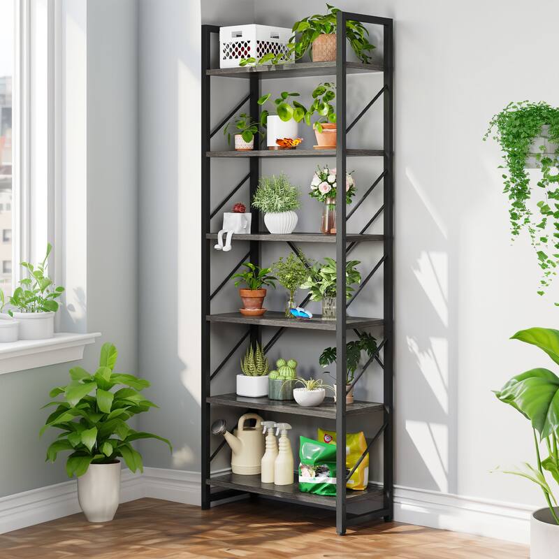 Moasis 6-Tier Bookshelf Open Storage Display Rack Industrial Bookcase