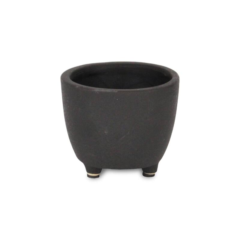Parlo Raised Textured Round Ceramic Pot - Dark Gray