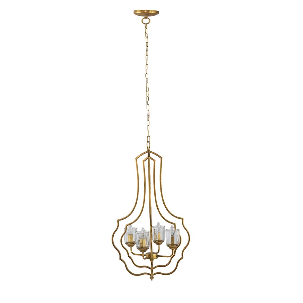 4 Light Iron Chandelier with Gold Finish and Elegant Open Frame Design for Dining Room or Foyer Ceiling Décor - 9.84