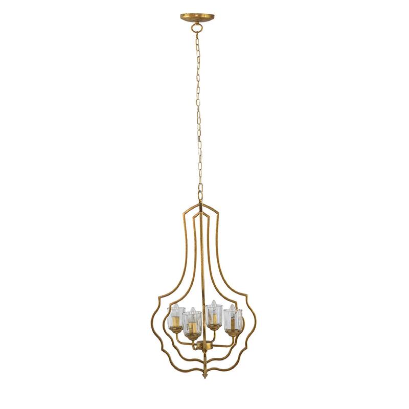 4 Light Iron Chandelier with Gold Finish and Elegant Open Frame Design for Dining Room or Foyer Ceiling Décor - 9.84