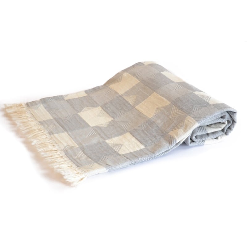 Throw Blanket Elba Cotton 52" x 66" Lightweight Navy Gray Black Beige - Grey