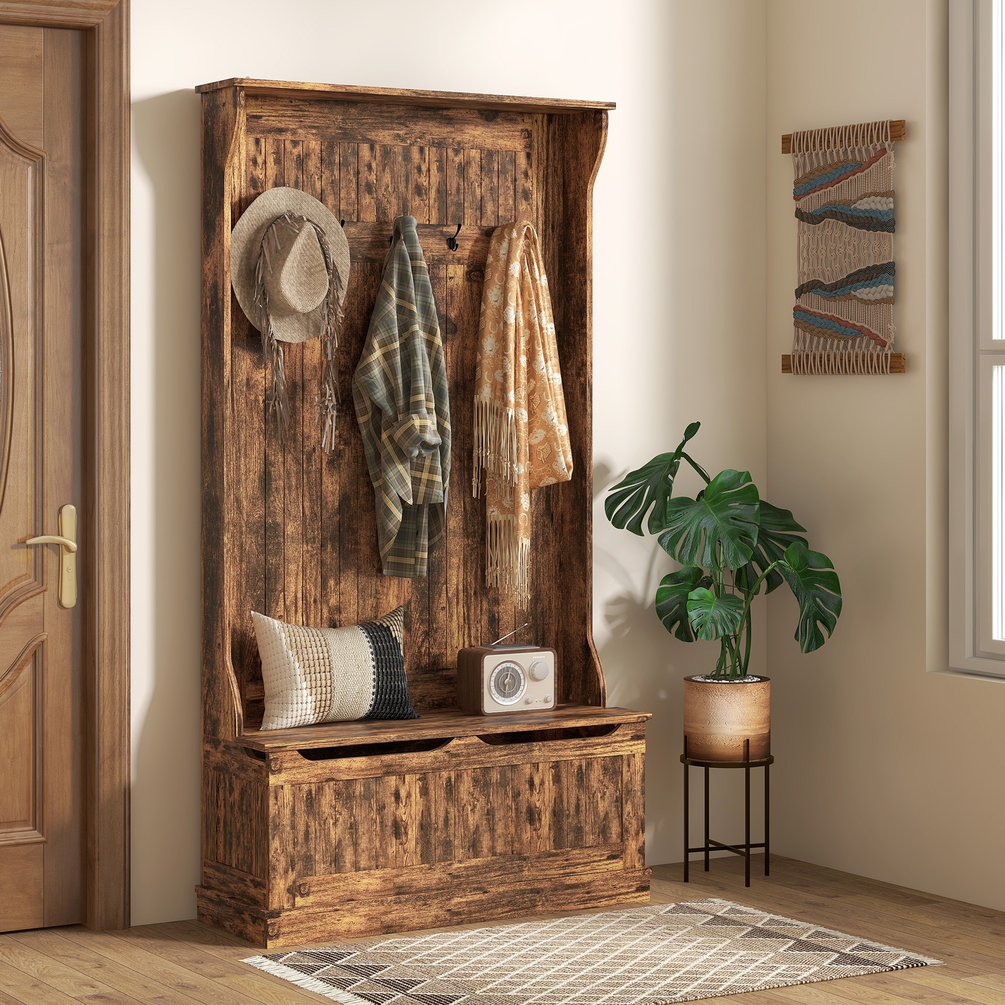 Benzara Wooden Twist Hall Tree Coat Rack Benzara Wooden Twist Hall Tree Coat Rack