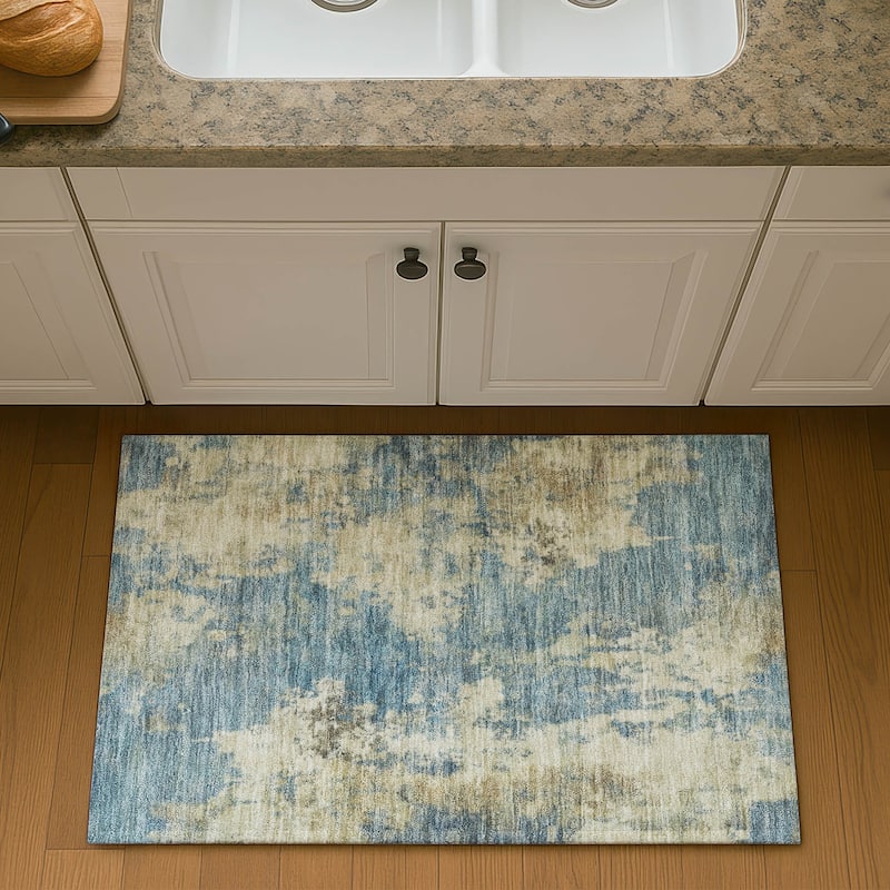 Premium Washable Super Soft Abstract Casual Mayfield Rug - Blue - 1'8" x 2'6"