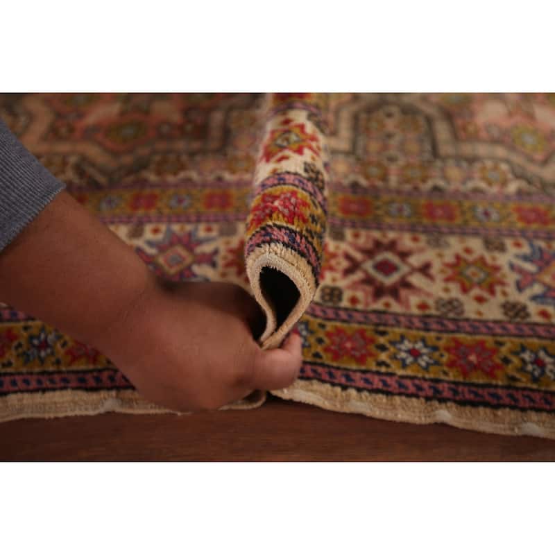 Geometric Anatolian Turkish Vintage Rug Handmade Beige Wool Carpet - 6'7" X 9'10"