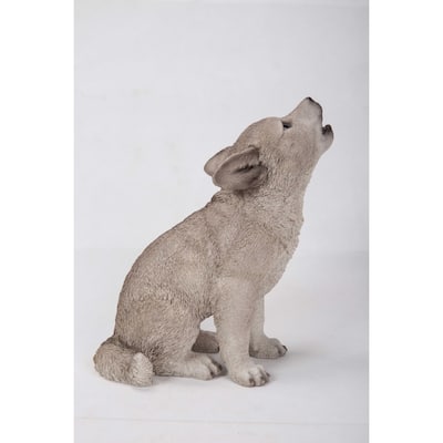 11" Howling Wolf Pup Outdoor Garden Statue