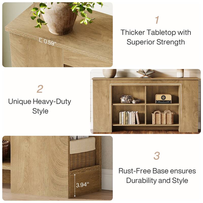 63" Console Table with Storage, Heavy Duty Wooden Entryway Sofa Table