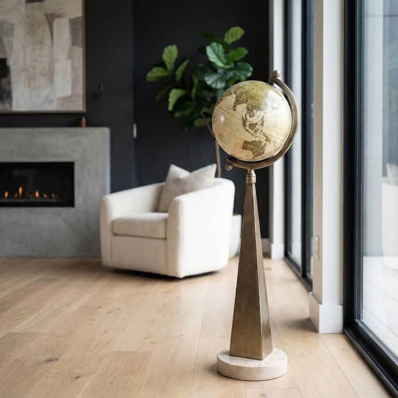 Decorative Tall Globe Statue with Sculpture Base - 30", Bronze - 30.0" - Bronze - 30.0"