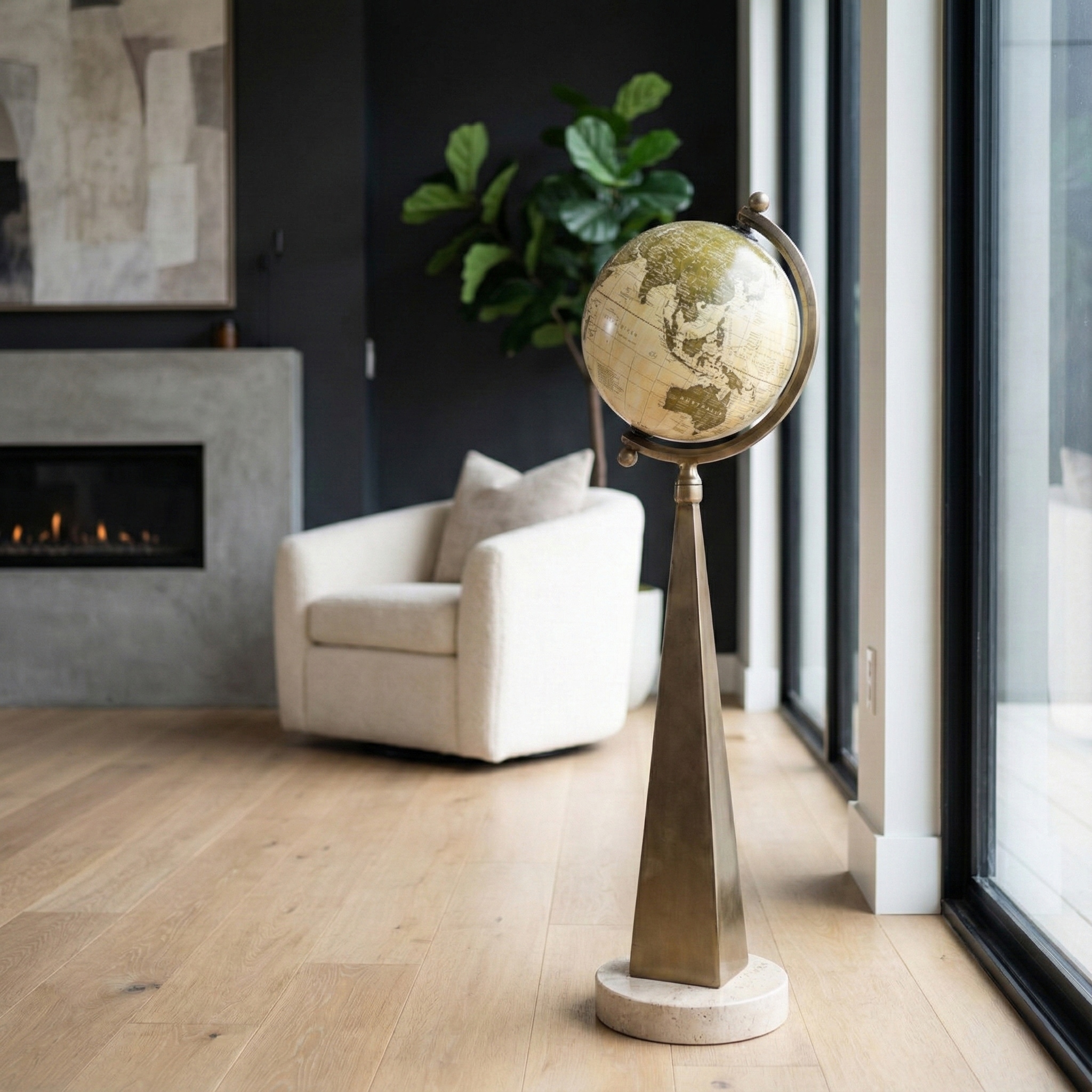 Decorative Tall Globe Statue with Sculpture Base - 30", Bronze - 30.0"