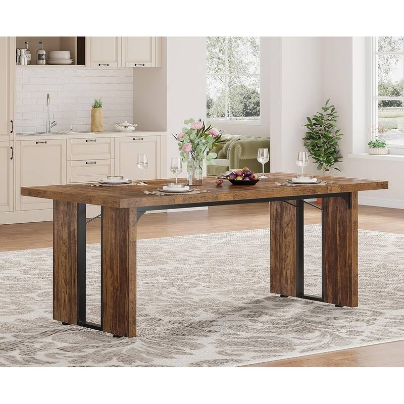 71" Rustic Farmhouse Dining Table for 6-8 People - Large Rectangular Kitchen Table, Wood Dining Room Table for Family Meals