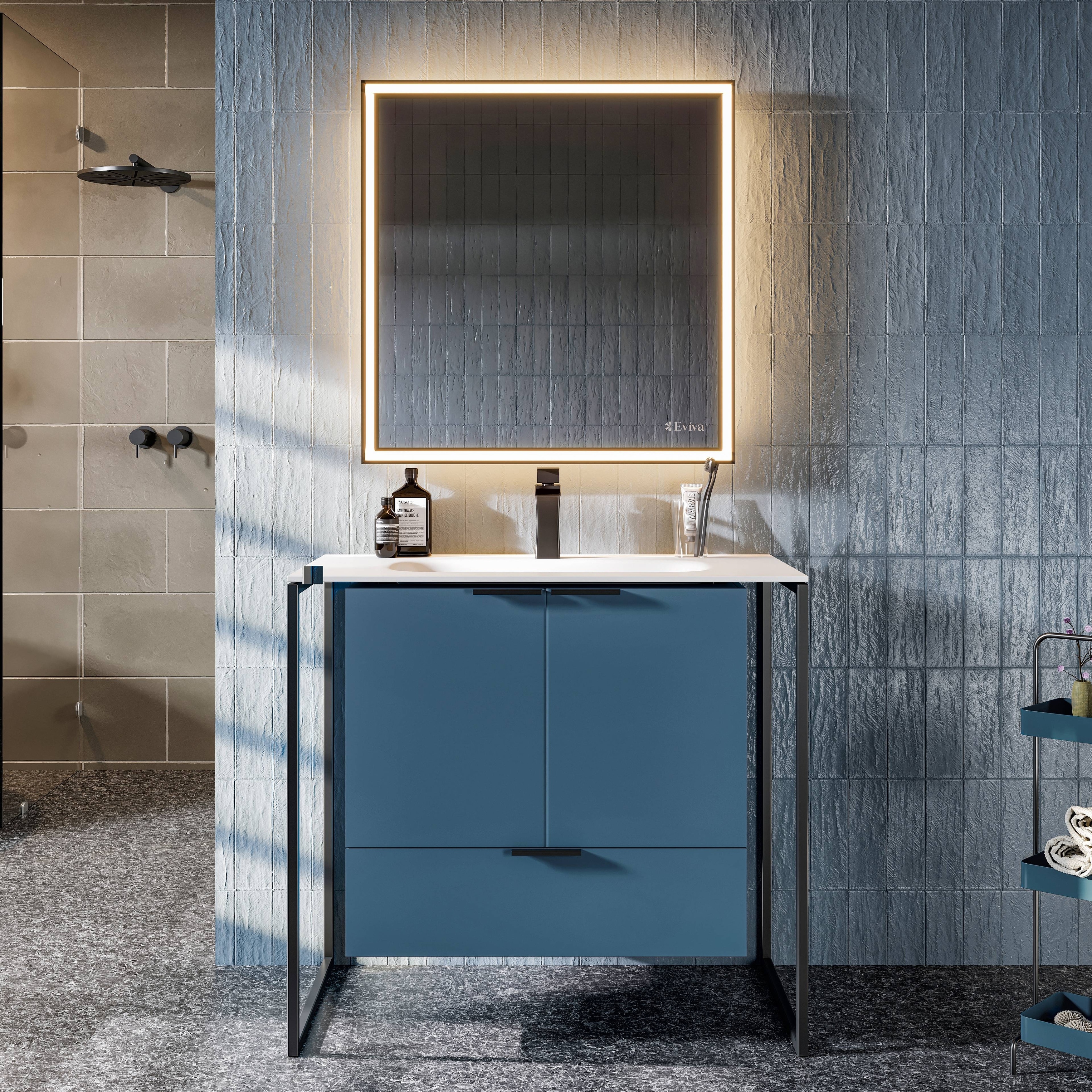 Eviva Onyx Wall Mount Bath Vanity with Solid Surface Top